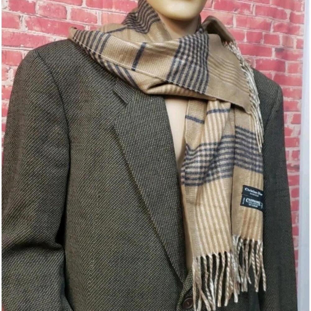 CHRISTIAN DIOR MONSIEUR PLAID BROWN MEN'S SCARF EUC! #6 - Picture 4 of 8
